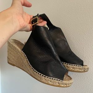 Black Leather Espadrille Wedge - Made in Spain
